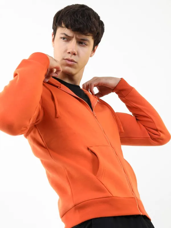  Ketch Men Orange Hood Front-Open Sweatshirts