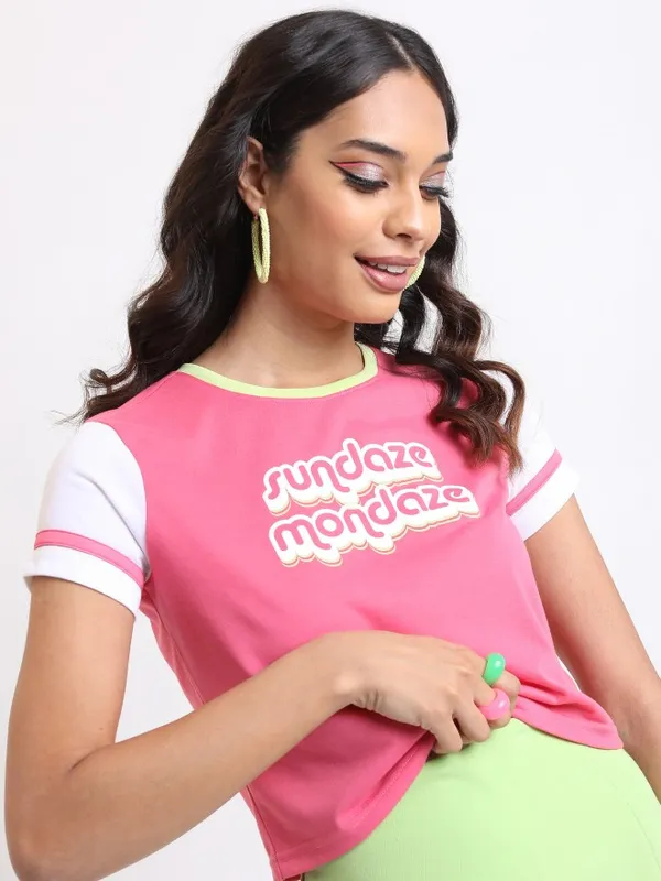  Tokyo Talkies Women Pink Printed Round Neck T-Shirts