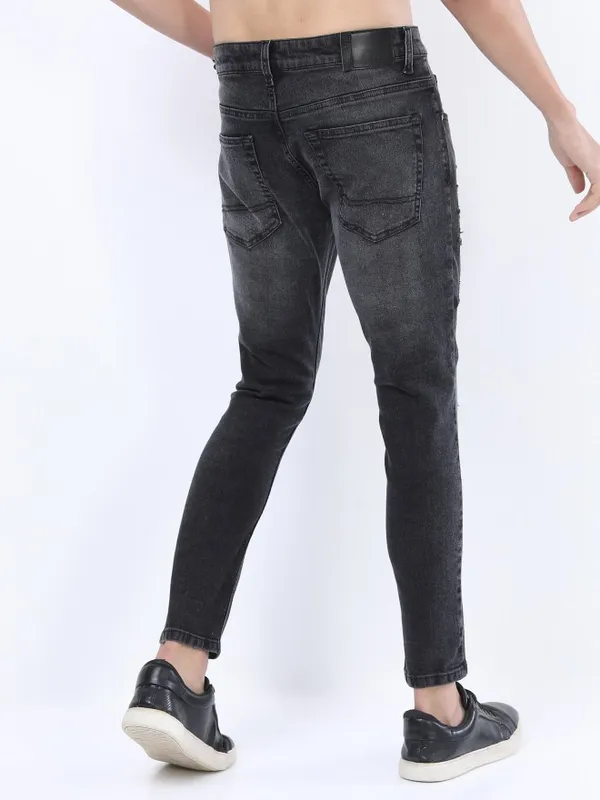  Highlander Men Charcoal Tapered Fit Highly Distressed Jeans