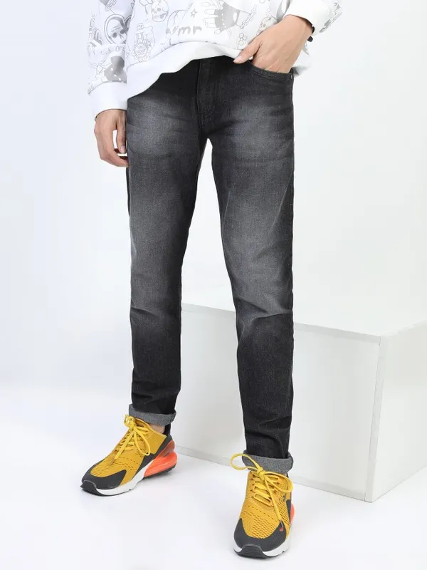  Highlander Men Charcoal Tapered Fit Clean Look Jeans
