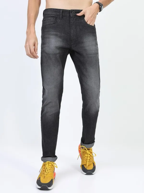  Highlander Men Charcoal Tapered Fit Clean Look Jeans