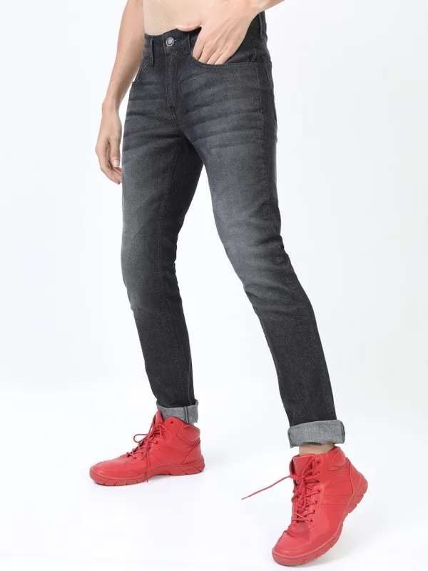  Highlander Men Charcoal Slim Fit Clean Look Jeans