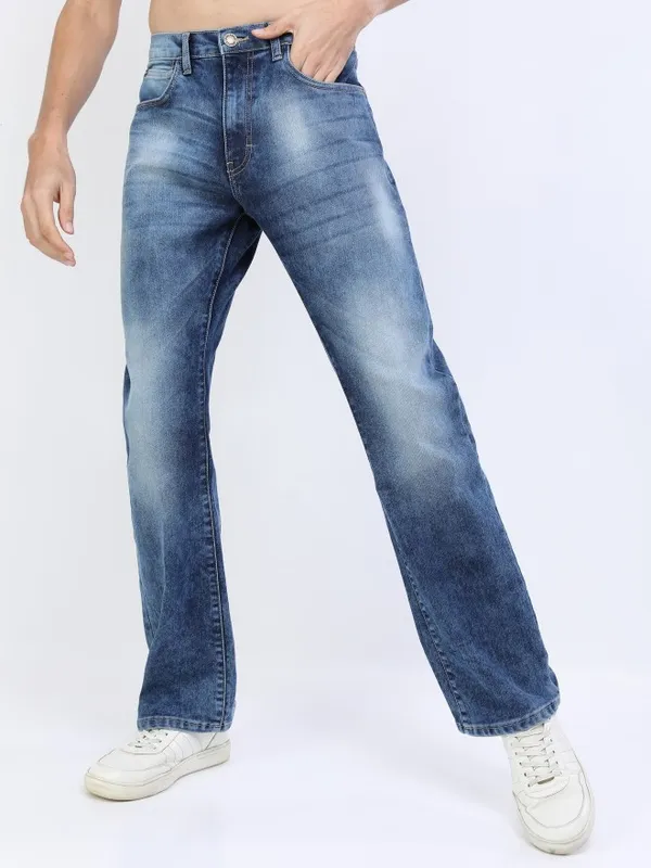  Highlander Men Blue Bootcut Clean Look Jeans