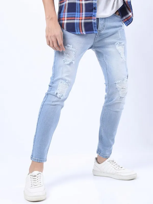  Highlander Men Blue Skinny Fit Highly Distressed Jeans