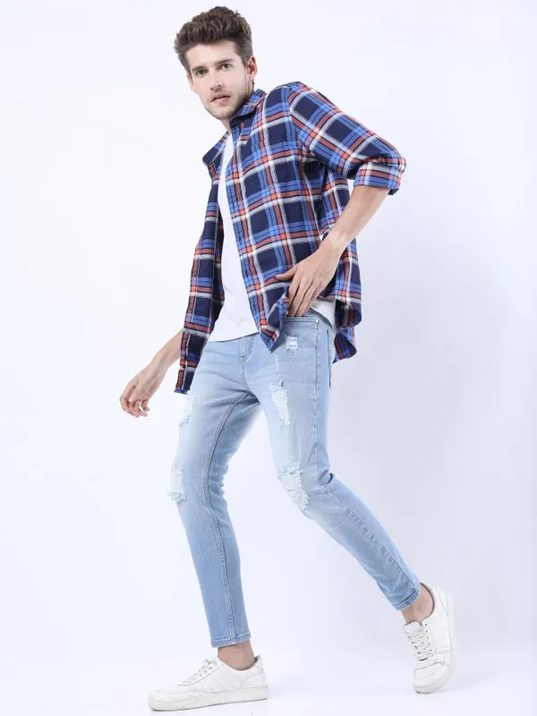  Highlander Men Blue Skinny Fit Highly Distressed Jeans