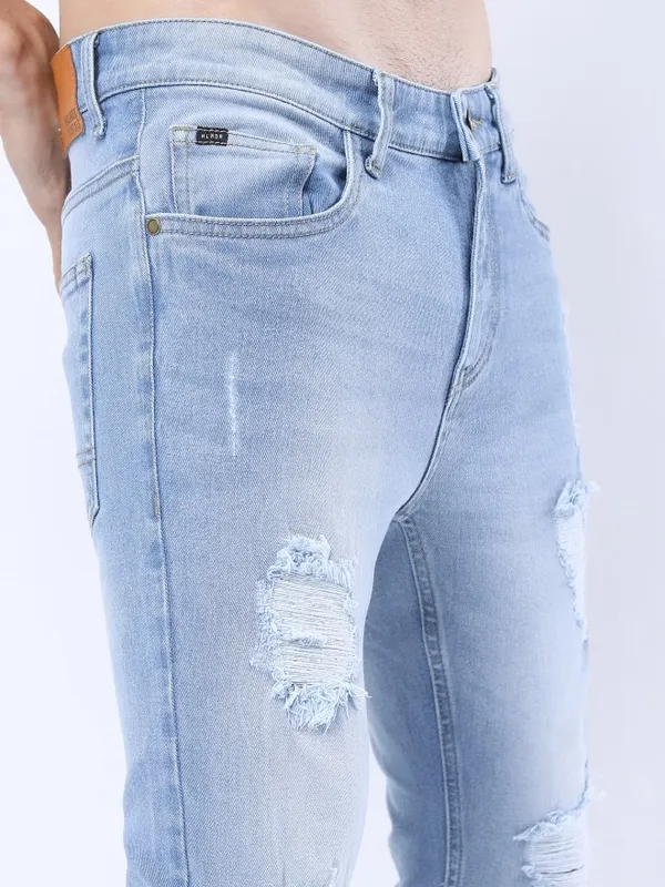  Highlander Men Blue Skinny Fit Highly Distressed Jeans