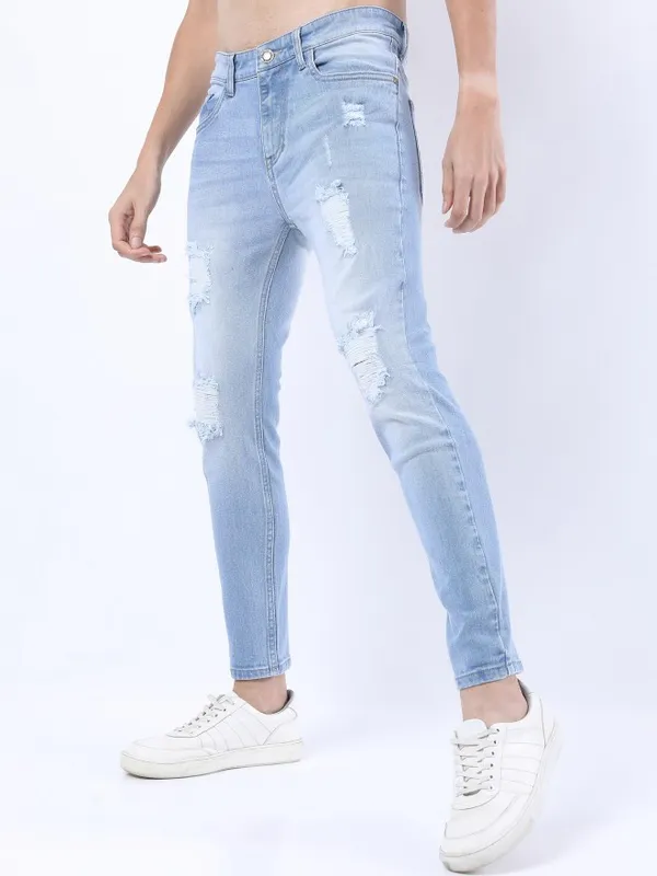  Highlander Men Blue Skinny Fit Highly Distressed Jeans