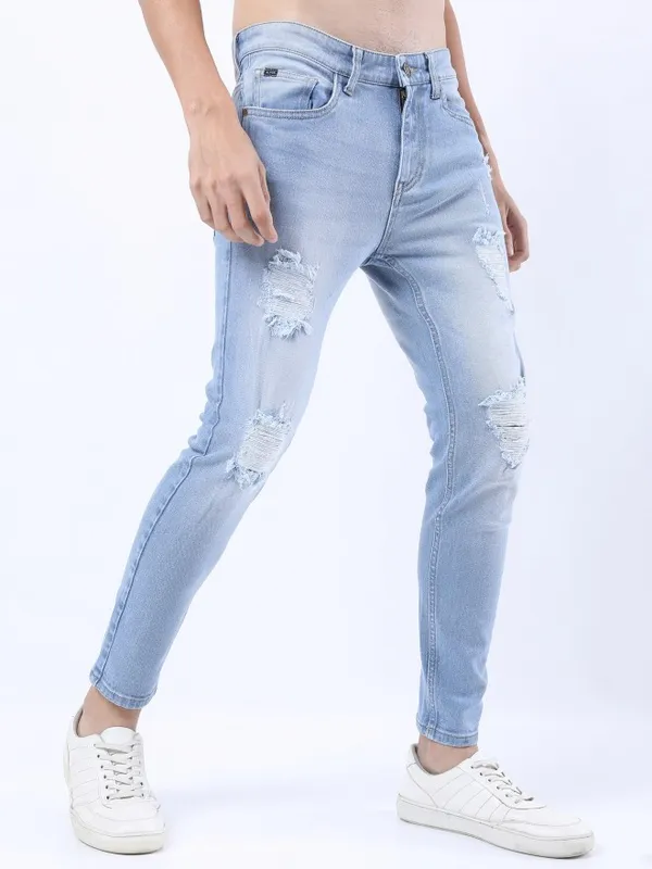  Highlander Men Blue Skinny Fit Highly Distressed Jeans
