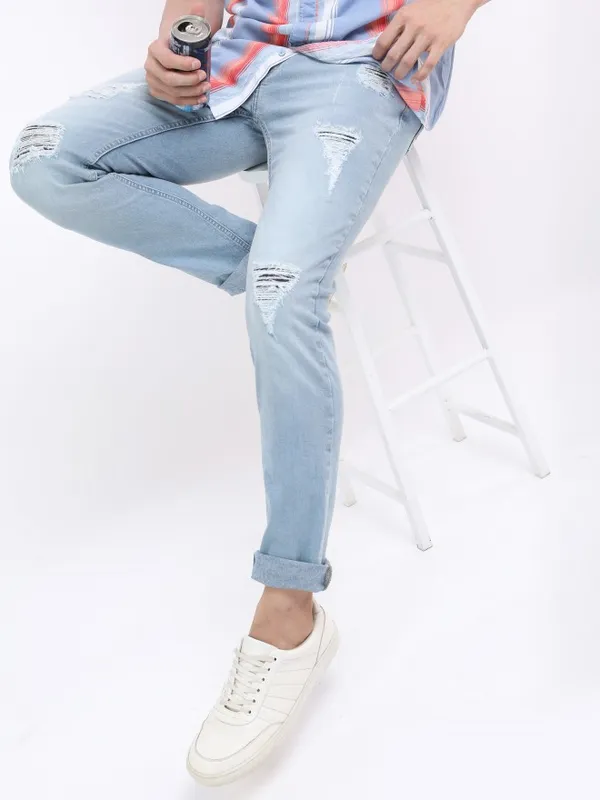  Highlander Men Blue Slim Fit Highly Distressed Jeans