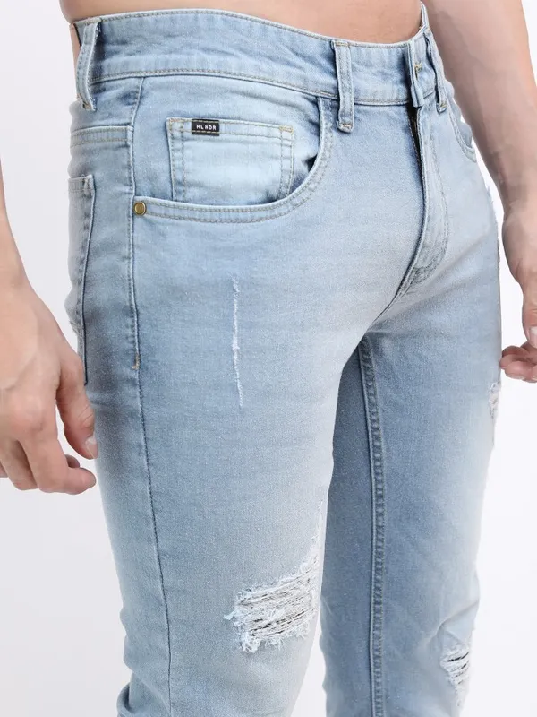  Highlander Men Blue Slim Fit Highly Distressed Jeans