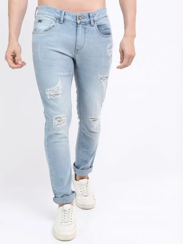  Highlander Men Blue Slim Fit Highly Distressed Jeans