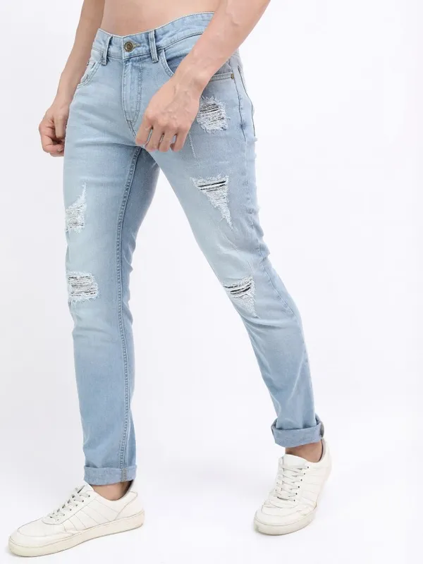  Highlander Men Blue Slim Fit Highly Distressed Jeans