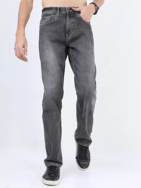  Highlander Men Grey Straight Fit Clean Look Jeans