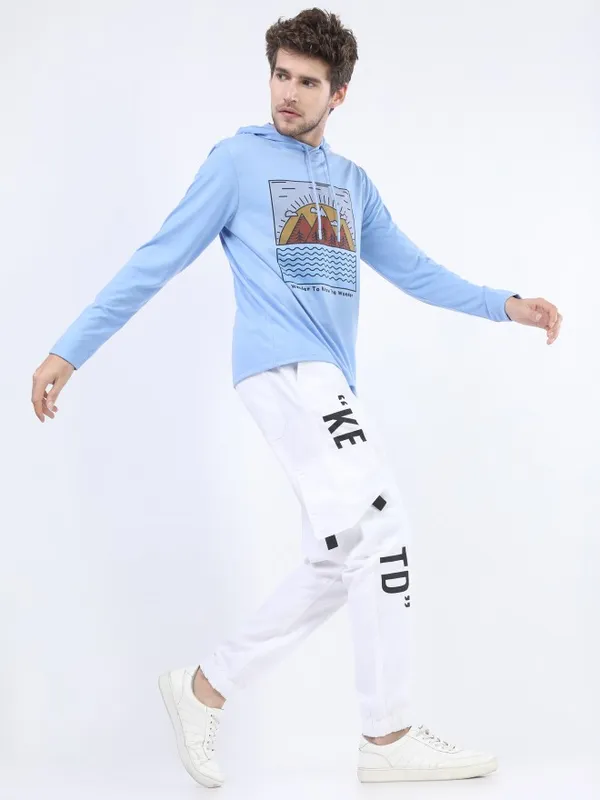  Ketch Men White Regular Fit Printed Casual Trousers