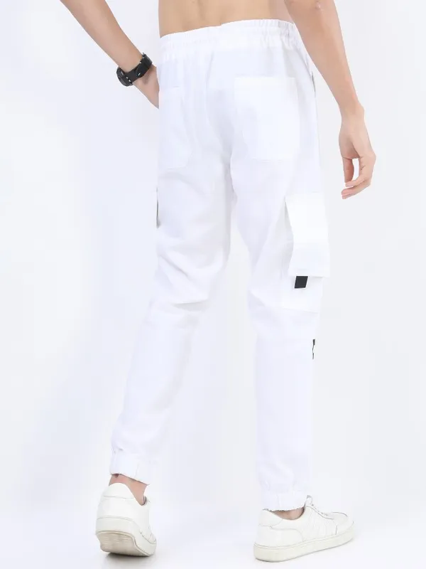  Ketch Men White Regular Fit Printed Casual Trousers