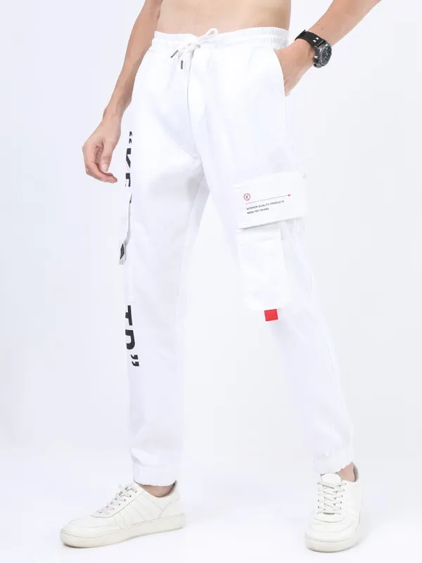  Ketch Men White Regular Fit Printed Casual Trousers