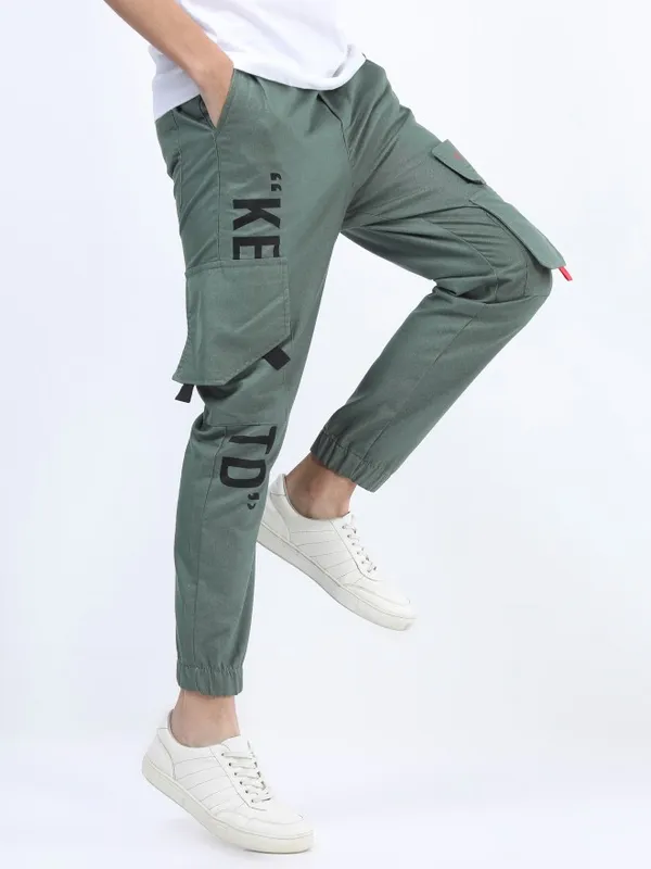  Ketch Men Grey Regular Fit Printed Casual Trousers