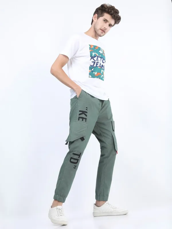  Ketch Men Grey Regular Fit Printed Casual Trousers