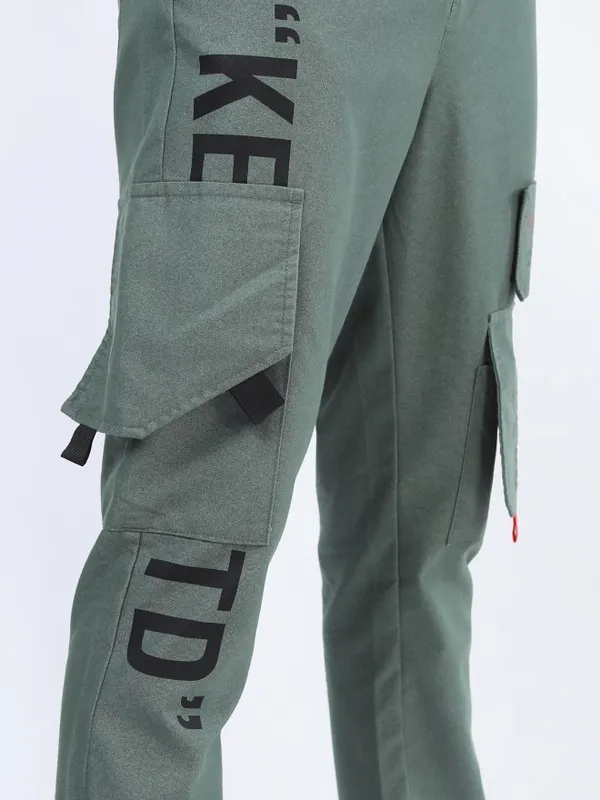  Ketch Men Grey Regular Fit Printed Casual Trousers