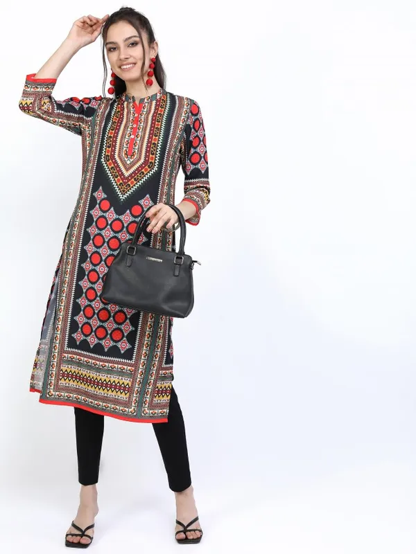  Vishudh Women Black Printed Straight Kurtas