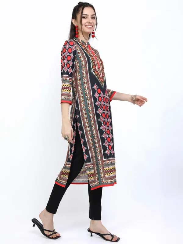  Vishudh Women Black Printed Straight Kurtas