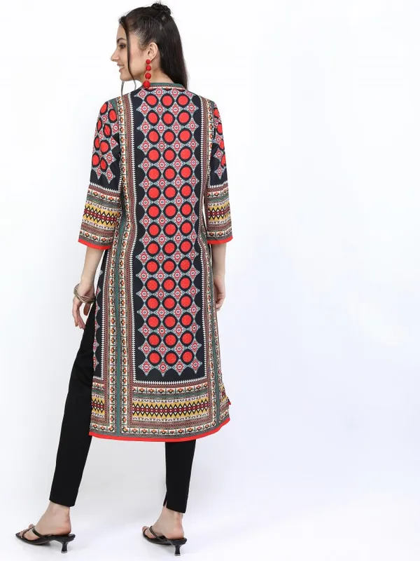  Vishudh Women Black Printed Straight Kurtas
