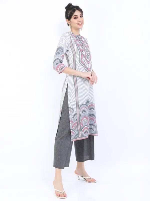  Vishudh Women Cream Printed A-Line Kurtas