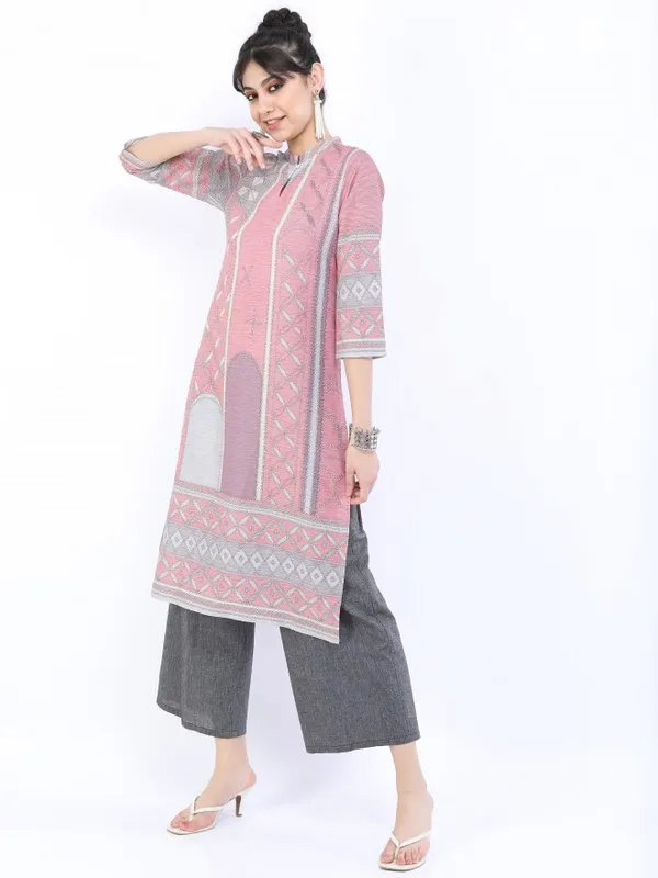  Vishudh Women Pink Printed A-Line Kurtas