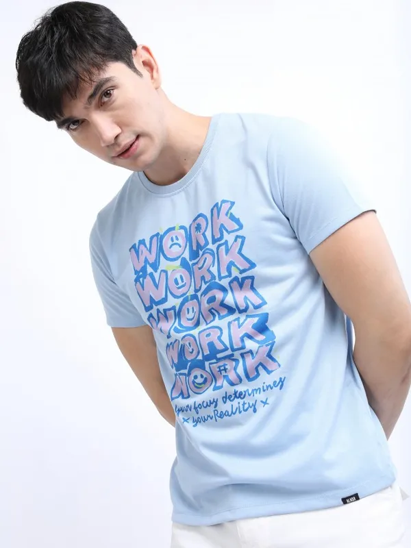  Highlander Men Blue Printed Round Neck T-Shirts