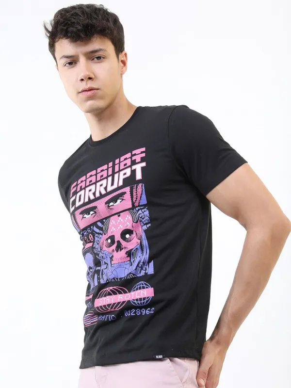  Highlander Men Black Printed Round Neck T-Shirts