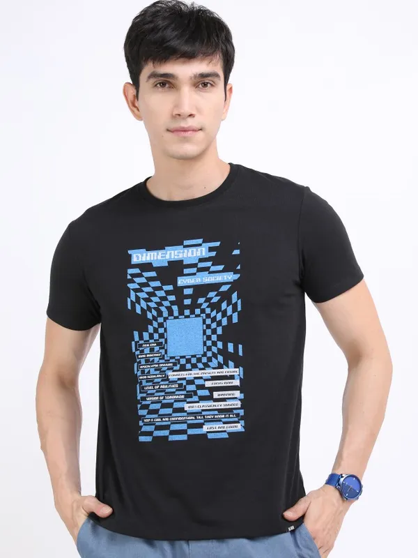  Highlander Men Black Printed Round Neck T-Shirts