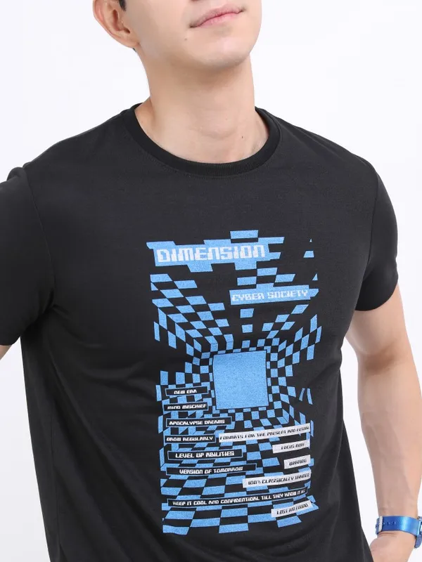  Highlander Men Black Printed Round Neck T-Shirts