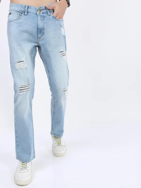 Ketch Men Blue Straight Fit Highly Distressed Jeans