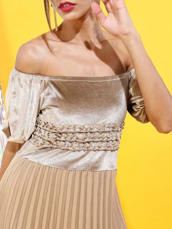  Tokyo Talkies Women Gold Solid Fit And Flare Dresses