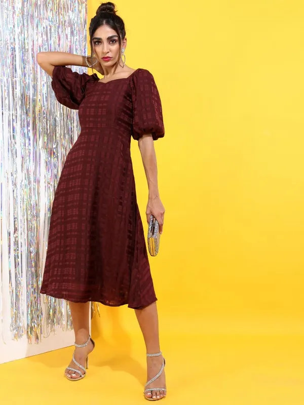  Tokyo Talkies Women Maroon Checked A-Line Dresses