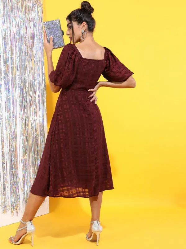  Tokyo Talkies Women Maroon Checked A-Line Dresses