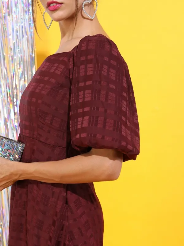  Tokyo Talkies Women Maroon Checked A-Line Dresses