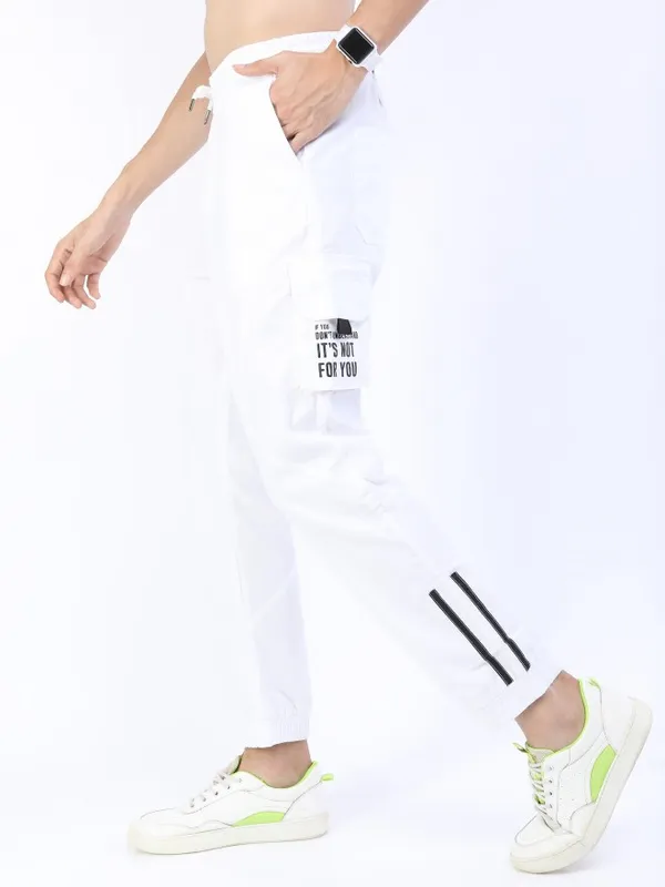  Ketch Men White Regular Fit Printed Casual Trousers