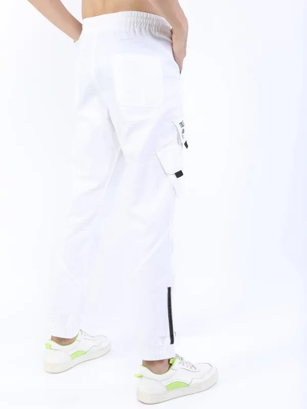  Ketch Men White Regular Fit Printed Casual Trousers