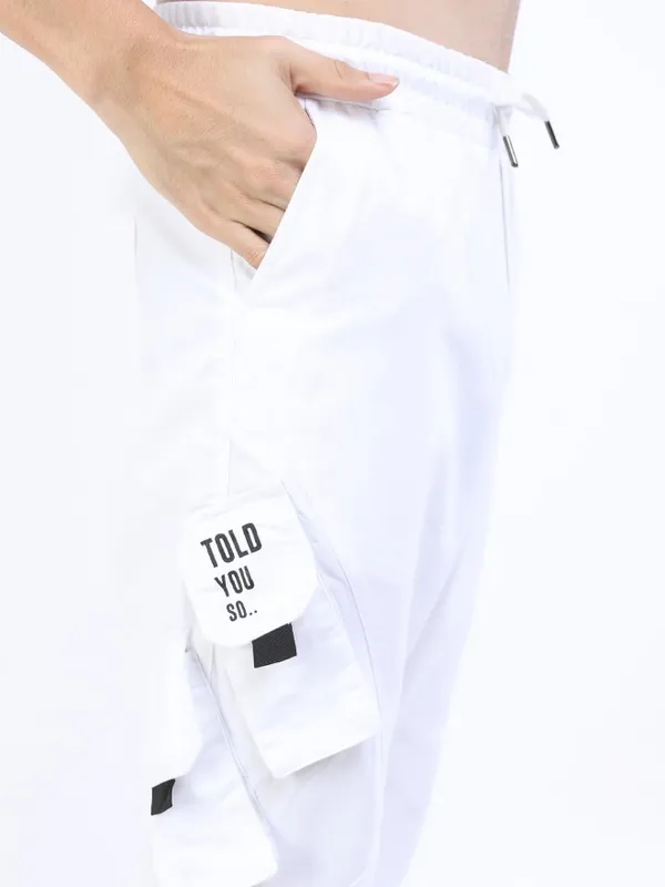  Ketch Men White Regular Fit Printed Casual Trousers