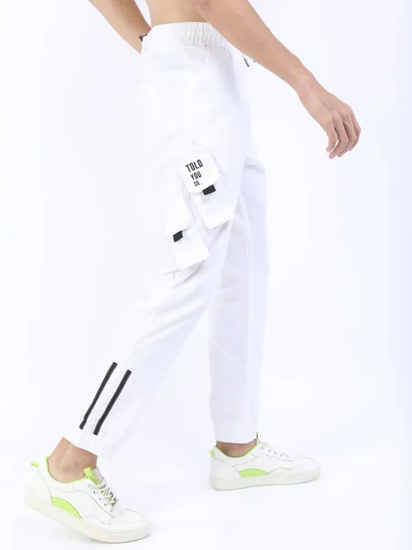  Ketch Men White Regular Fit Printed Casual Trousers