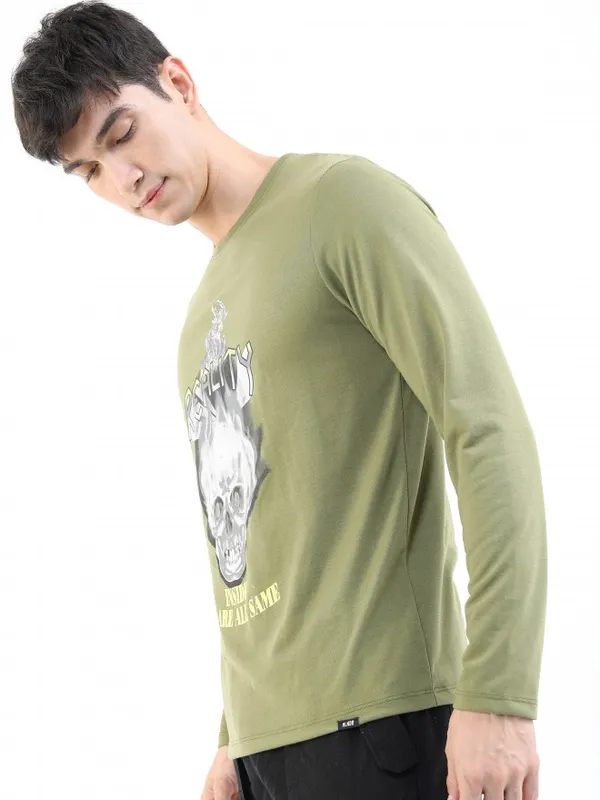  Highlander Men Olive Printed Round Neck T-Shirts