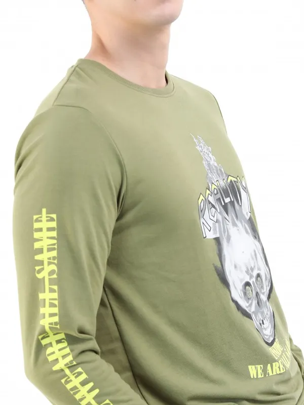  Highlander Men Olive Printed Round Neck T-Shirts