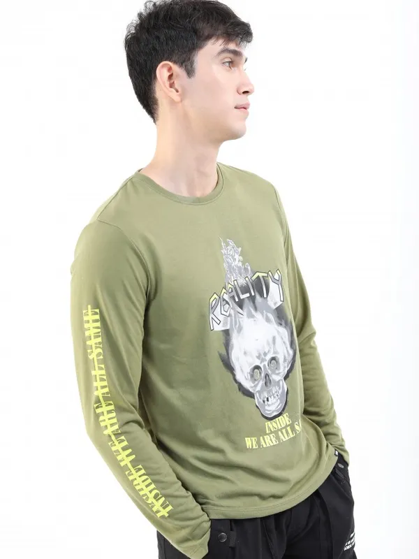  Highlander Men Olive Printed Round Neck T-Shirts