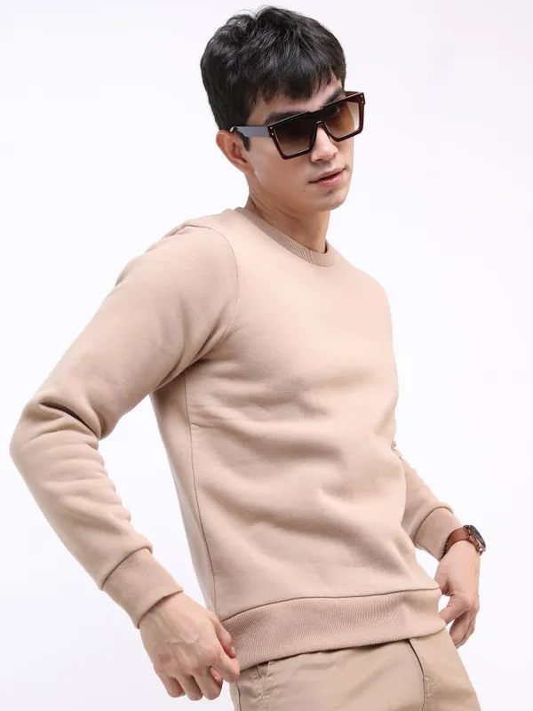  Highlander Men Beige Round Neck Pullover Sweatshirts