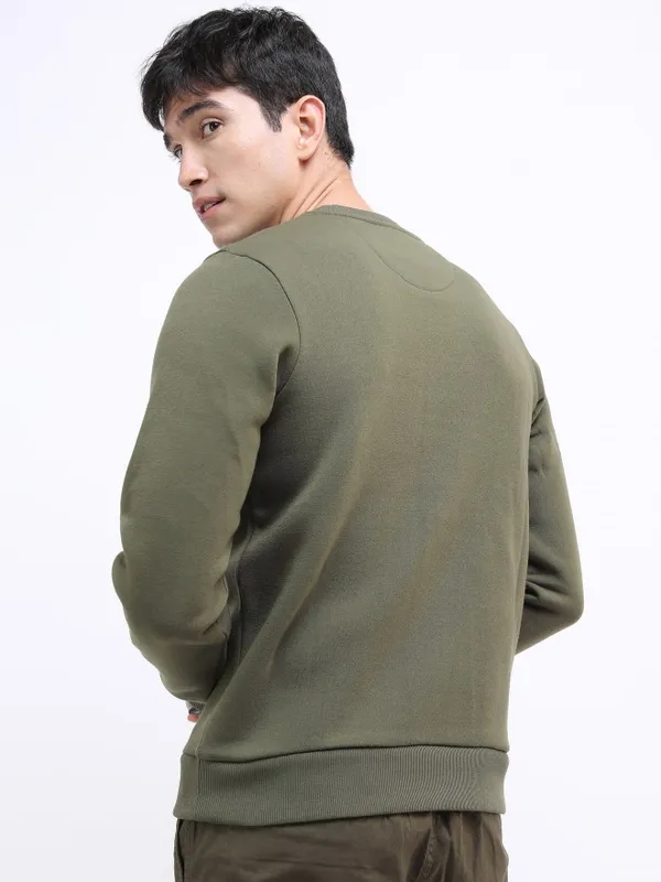  Highlander Men Olive Round Neck Pullover Sweatshirts