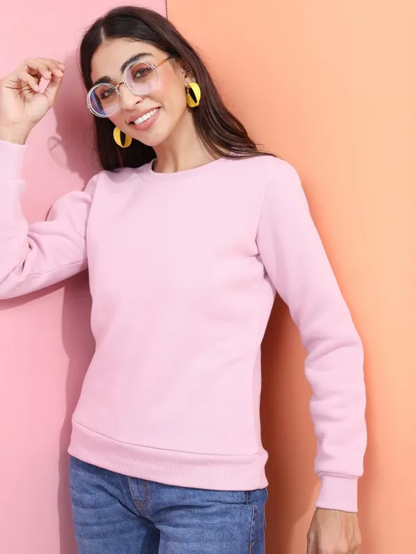  Tokyo Talkies Women Purple Solid Pullover Round Neck Sweatshirts