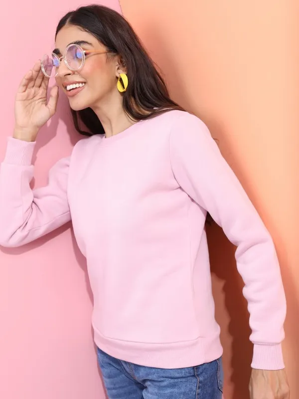  Tokyo Talkies Women Purple Solid Pullover Round Neck Sweatshirts