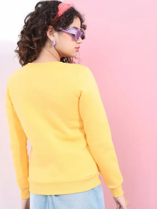  Tokyo Talkies Women Yellow Solid Pullover Round Neck Sweatshirts