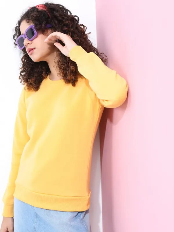  Tokyo Talkies Women Yellow Solid Pullover Round Neck Sweatshirts